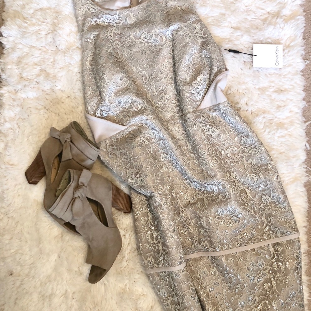 Calvin Klein Lace Metallic Cocktail Dress!